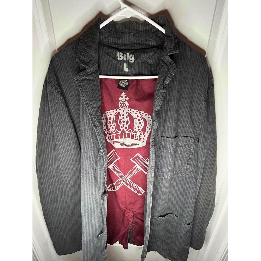 Vintage‎ Y2k BDG King Crown Grunge Emo Striped Blazer Jacket Sz Mens Large